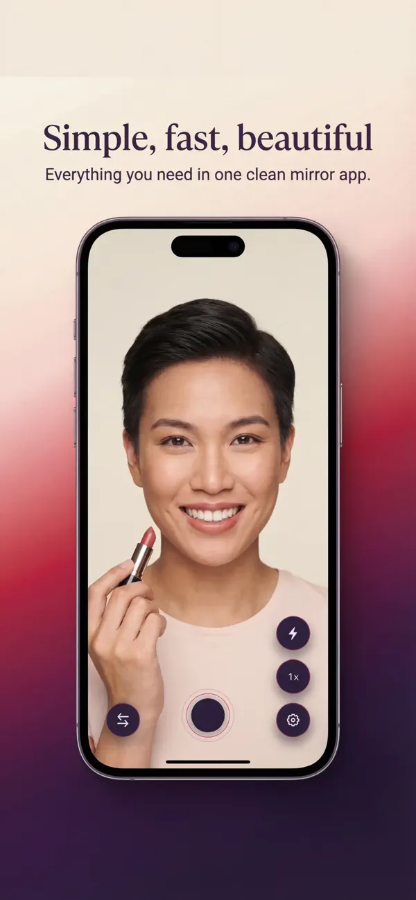 Mirror app on iPhone showing a clean full-screen front-camera reflection