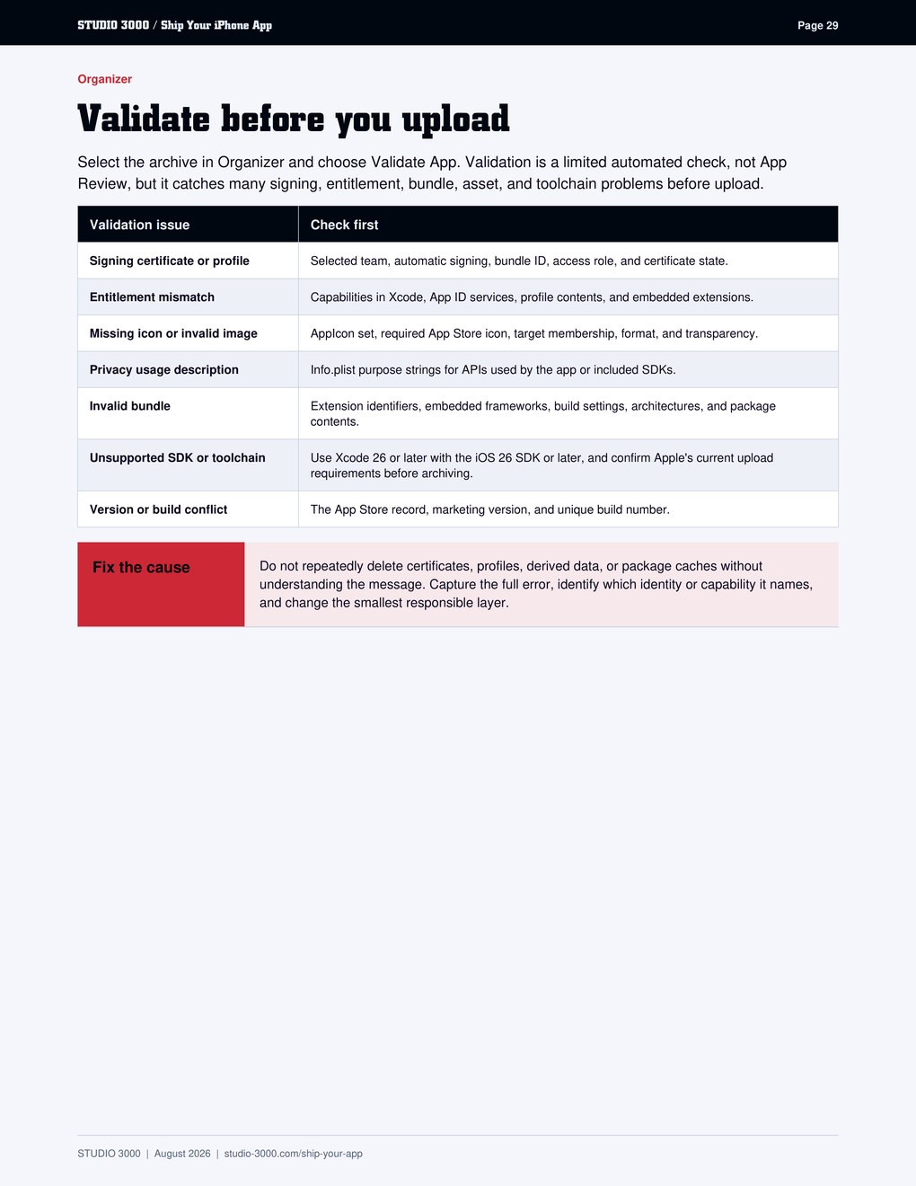 The validate-before-you-upload checklist page